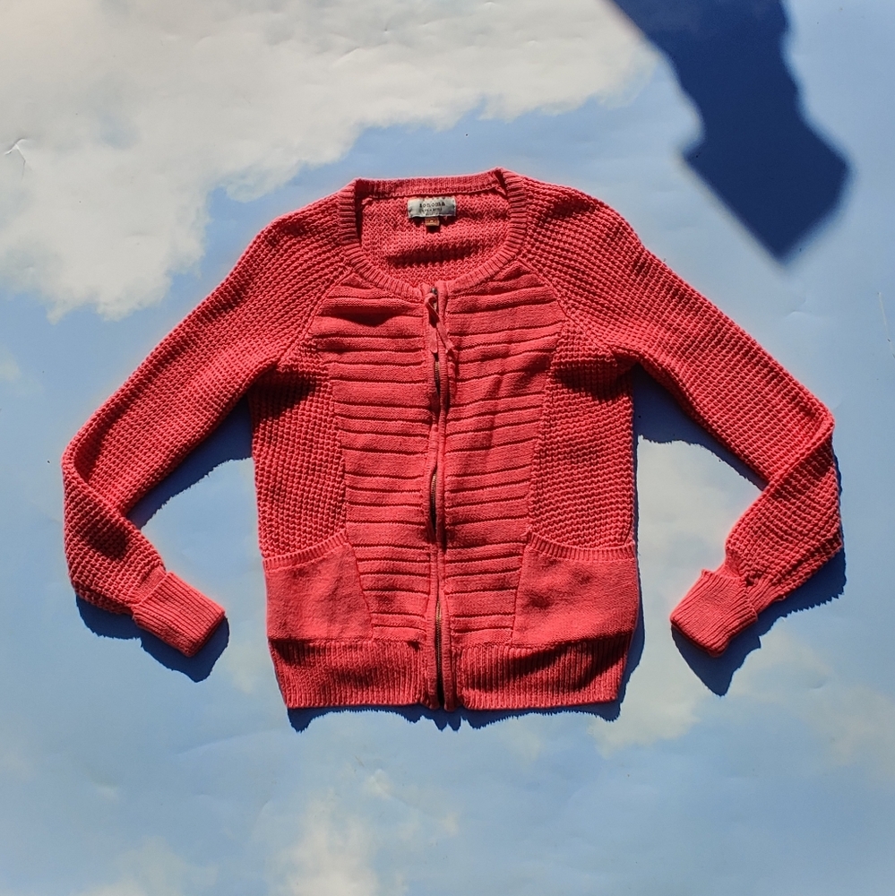 Peach Cardigan Sweater Zip Up